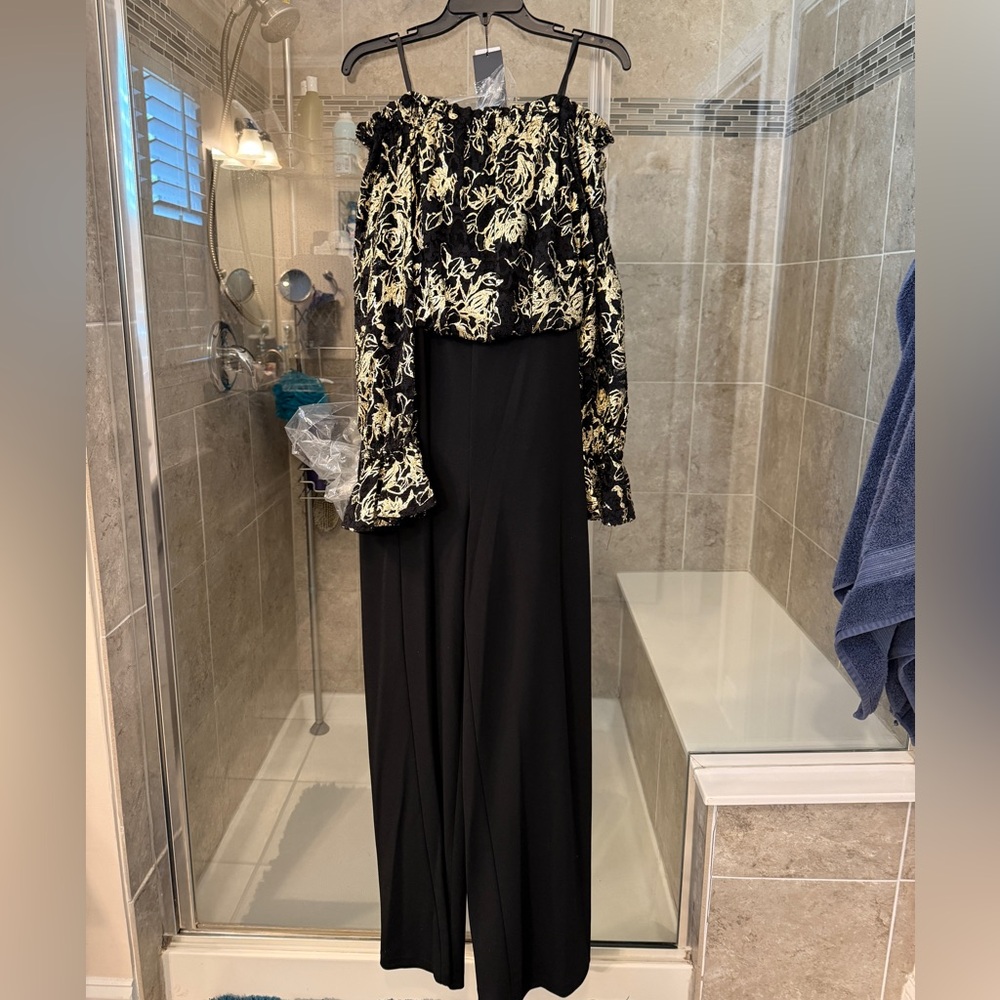 Adrianna Papell Black and Gold Jumpsuit